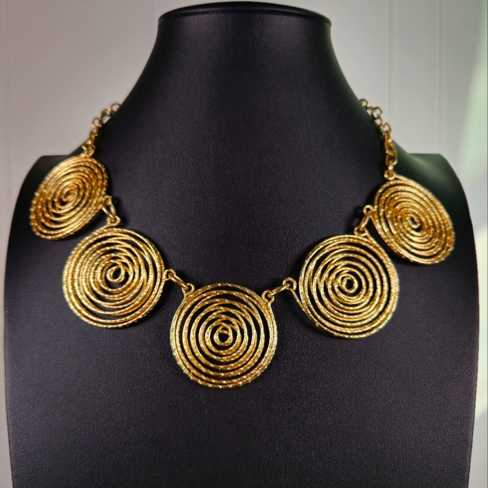 Gold tone Necklace with Spiral Shaped Pendants